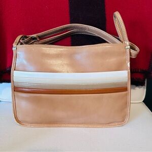 🔥Rare VGUC Vintage Tan Naugahyde Striped Handbag